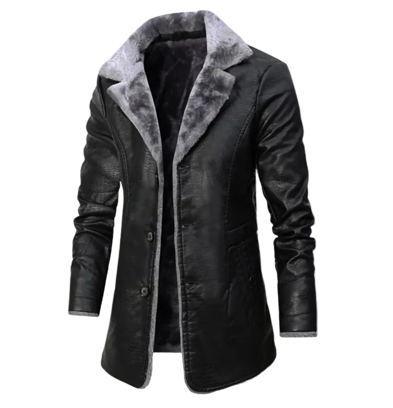 Dominic | Men's Long Fur Lined Leather Winter Coat