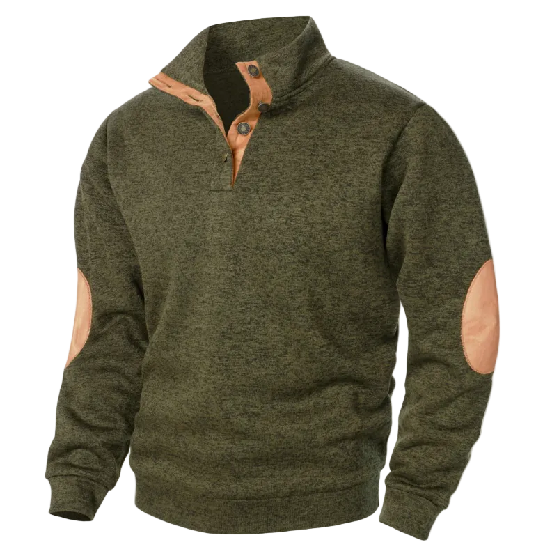 Josiah | Men's Stand Collar Sweater with Suede Elbow Patches