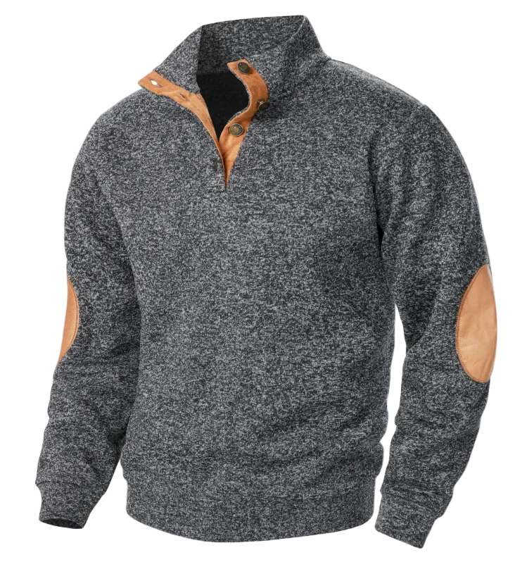 Josiah | Men's Stand Collar Sweater with Suede Elbow Patches