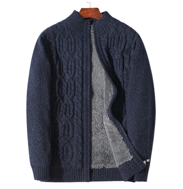 Adrian | Men's Fleece Lined Cable Knit Wool Cardigan