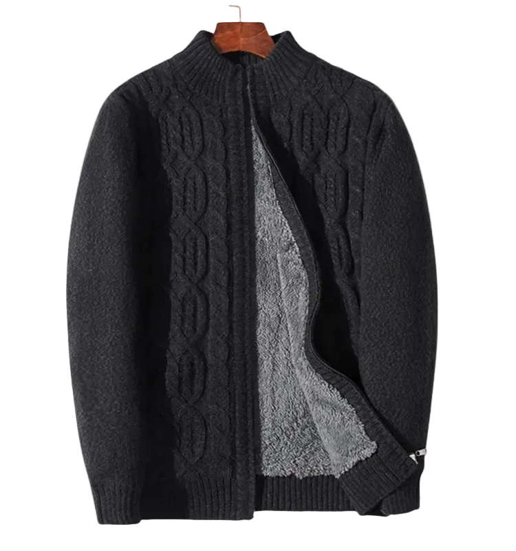 Adrian | Men's Fleece Lined Cable Knit Wool Cardigan