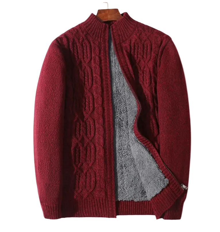 Adrian | Men's Fleece Lined Cable Knit Wool Cardigan
