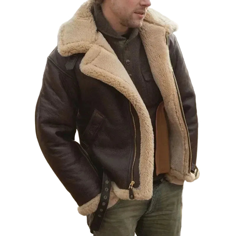 Lincon | Men's Shearling Bomber Jacket with Belt