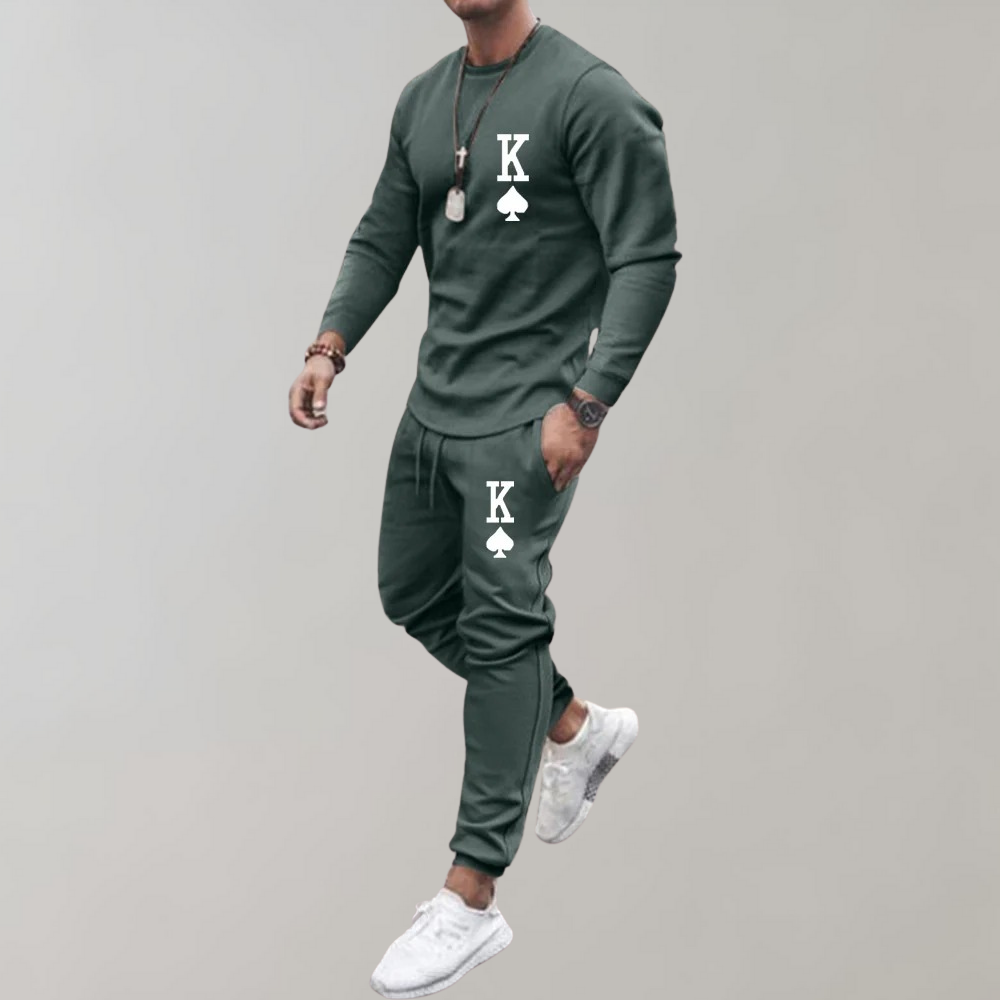 King | Men's Printed Slim Fit Tracksuit Set