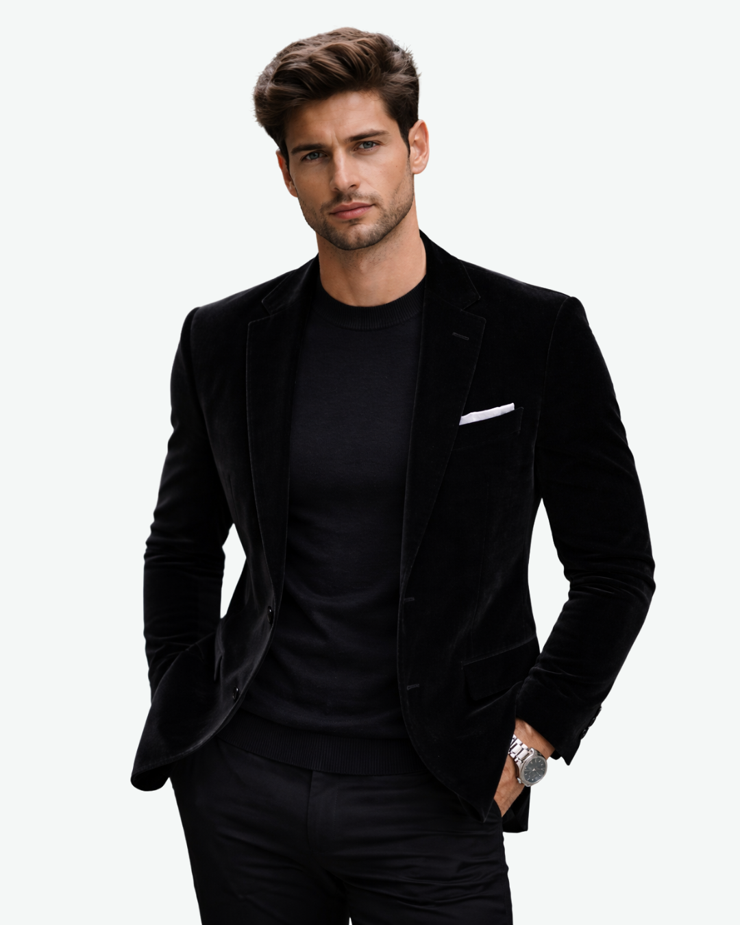 Men’s Velvet Blazer Jacket with Notch Lapel and Two-Button Closure