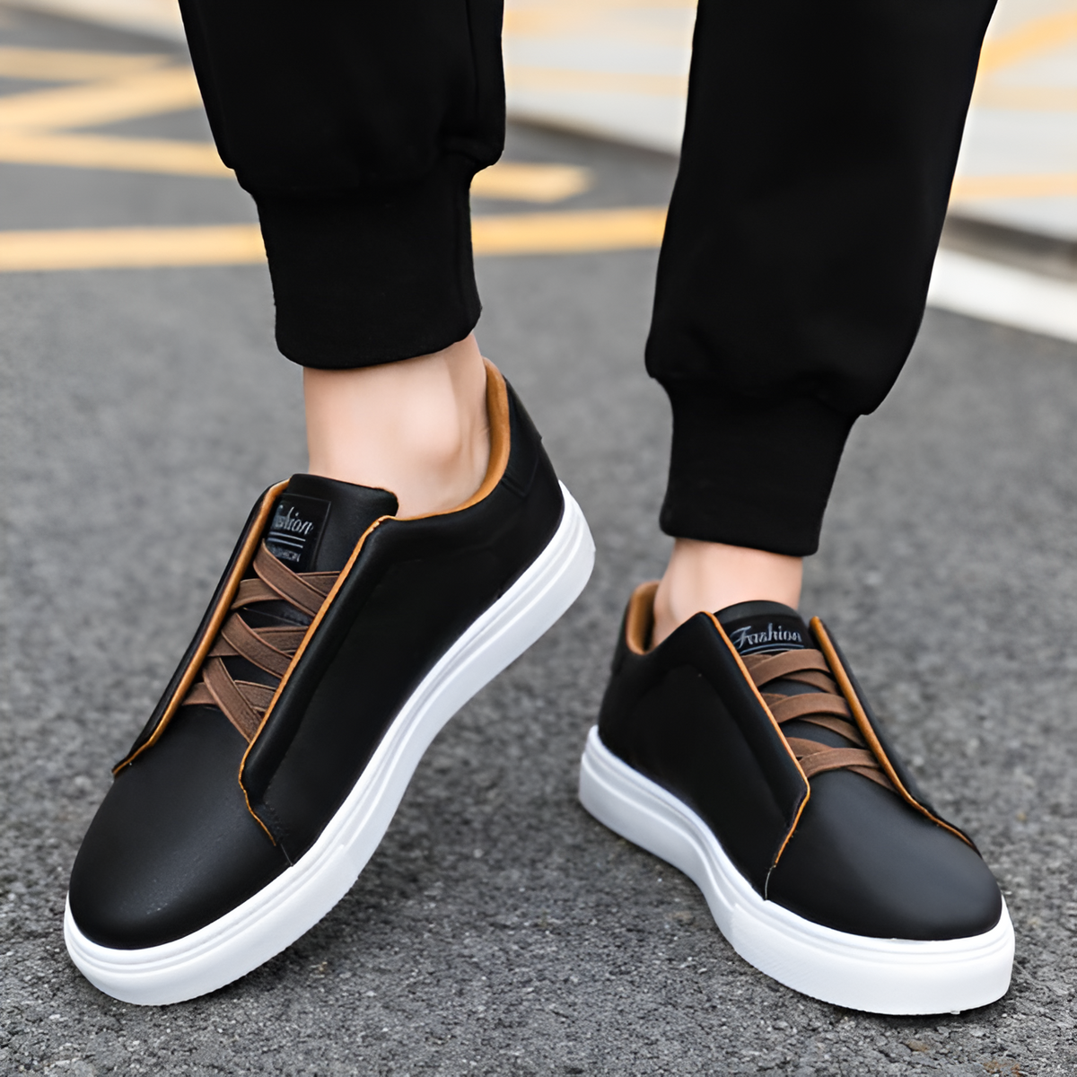 Odell | Men's Elastic Panel Laceless Leather Sneakers