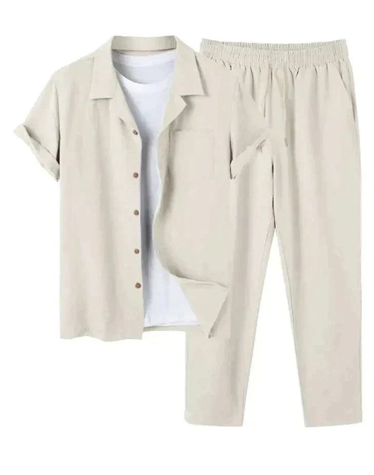 June | Men's Casual Linen Short Sleeve Shirt & Pants Set