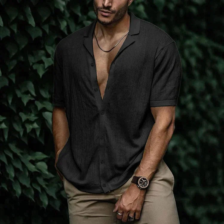 Ari |  Men's Textured Cuban Collar Summer Shirt