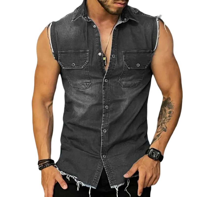 Steven | Men's Vintage Wash Sleeveless Denim Vest Shirt