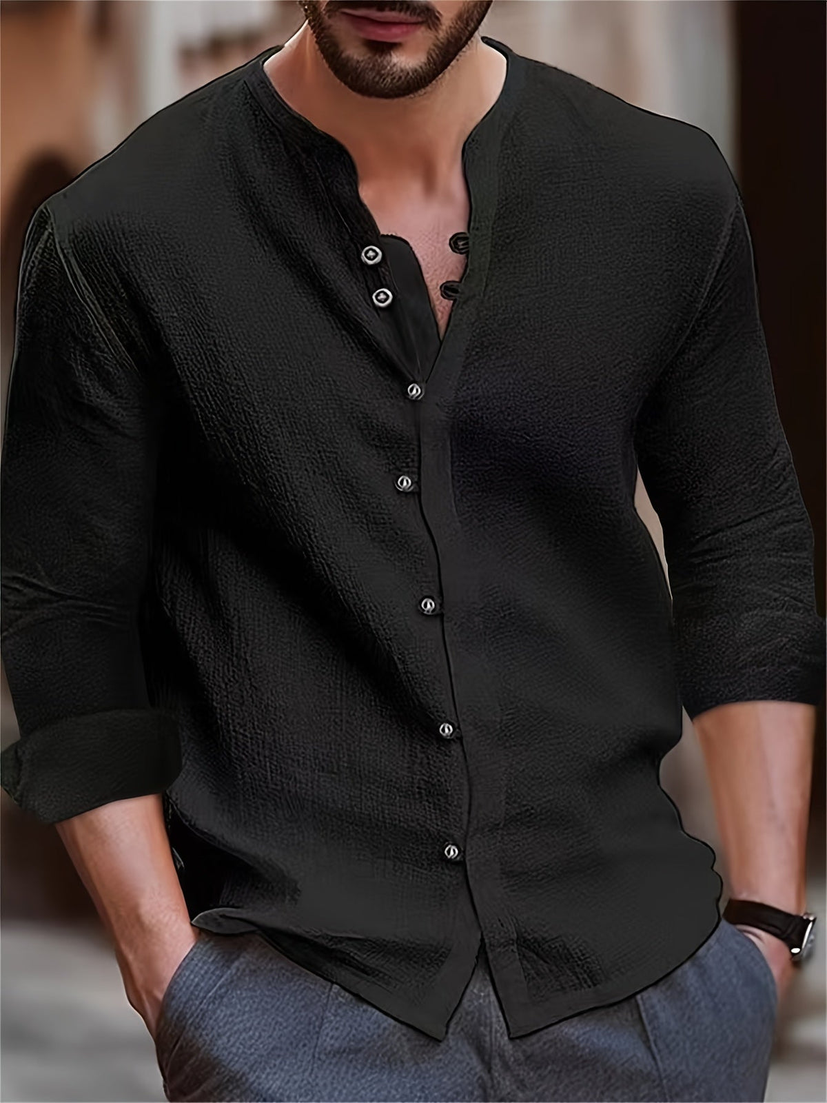 Wren | Men's Casual Stand Collar Long Sleeve Shirt