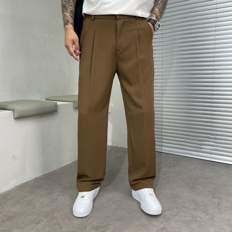 Paolo |  Men's Wide Leg Pleated Trousers with Side Pockets
