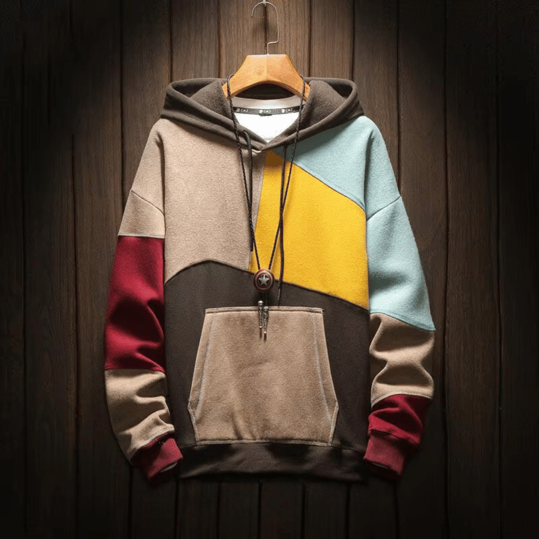 Kaden | Men's Patchwork Design Hoodie with Kangaroo Pocket