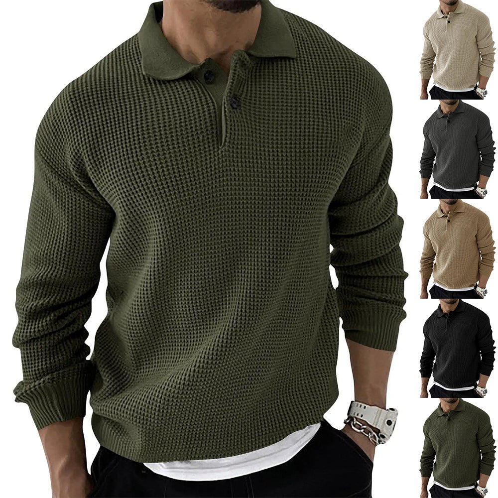 Walter | Men's Long Sleeve Waffle Knit Polo Sweater