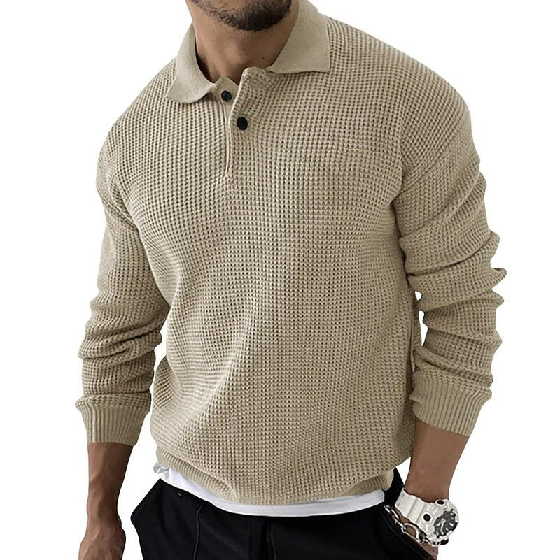 Walter | Men's Long Sleeve Waffle Knit Polo Sweater