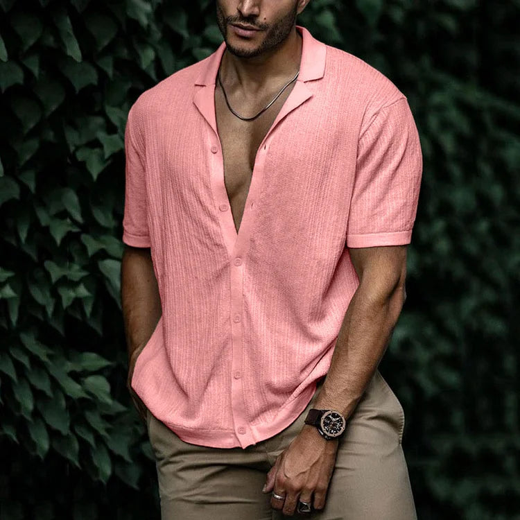 Ari |  Men's Textured Cuban Collar Summer Shirt