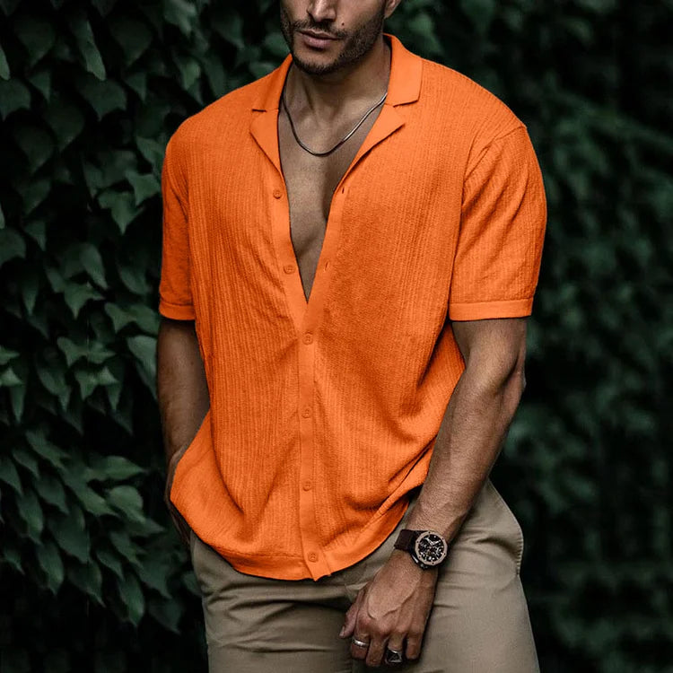 Ari |  Men's Textured Cuban Collar Summer Shirt
