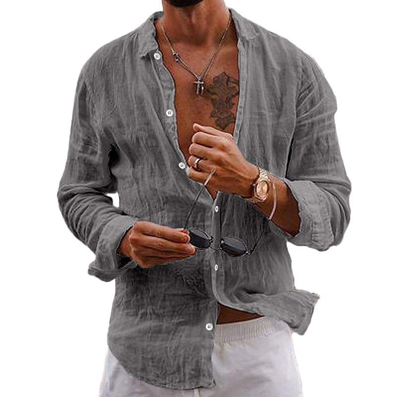 Luca | Men's Cotton Linen Long Sleeve Lapel Shirt