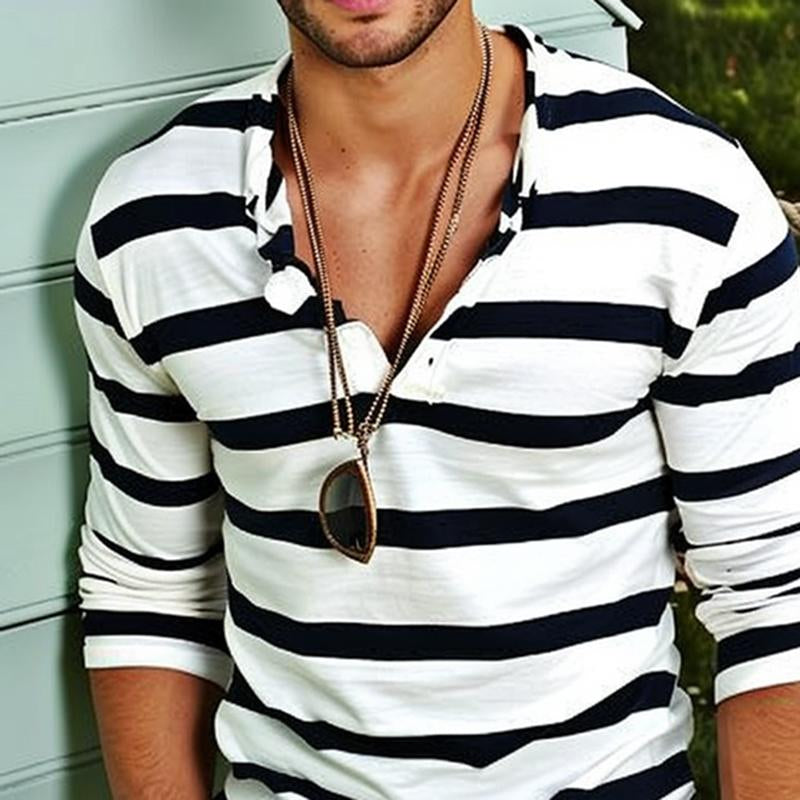Nate | Men's Long Sleeve Striped Henley T-Shirt