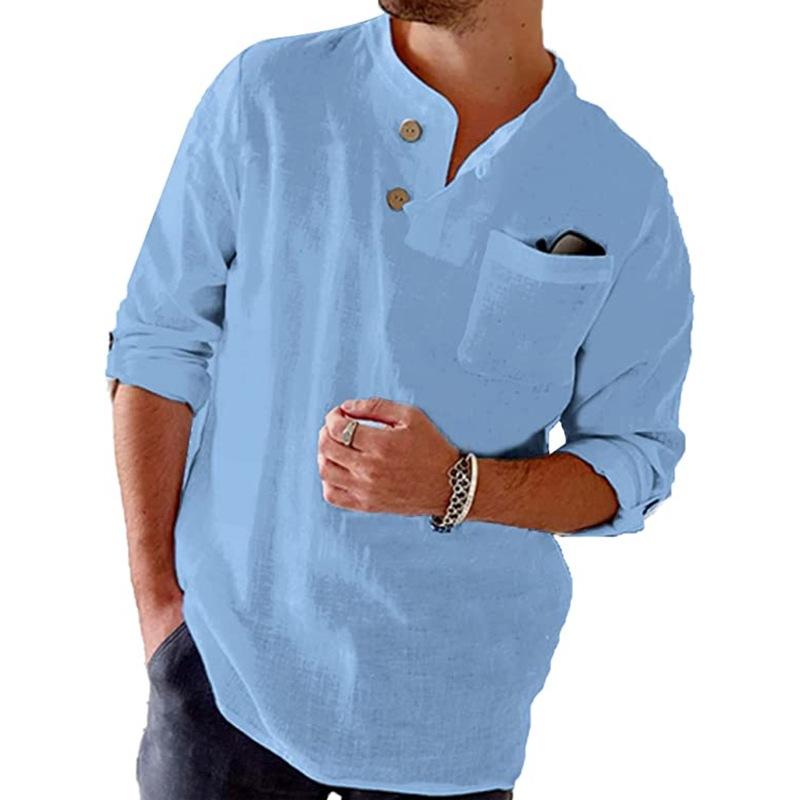 Argus |  Men's Linen Blend Mandarin Collar Shirt