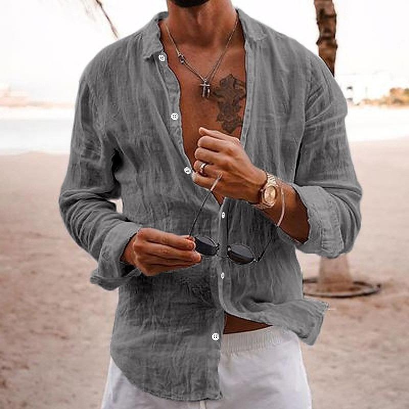 Luca | Men's Cotton Linen Long Sleeve Lapel Shirt