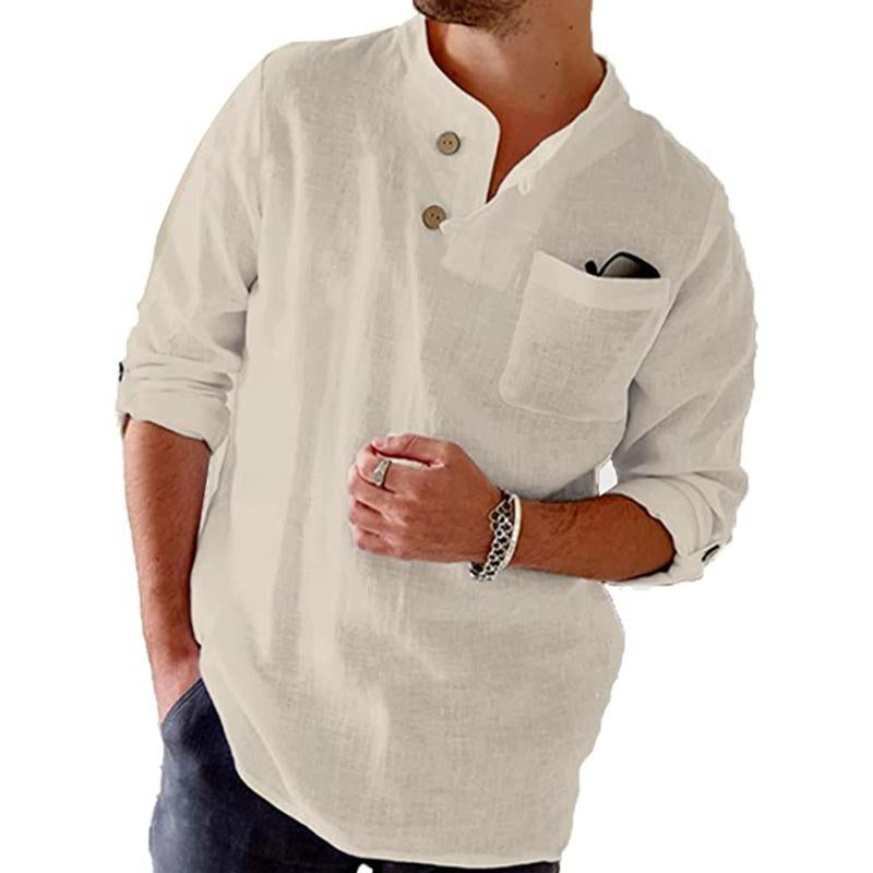 Argus |  Men's Linen Blend Mandarin Collar Shirt