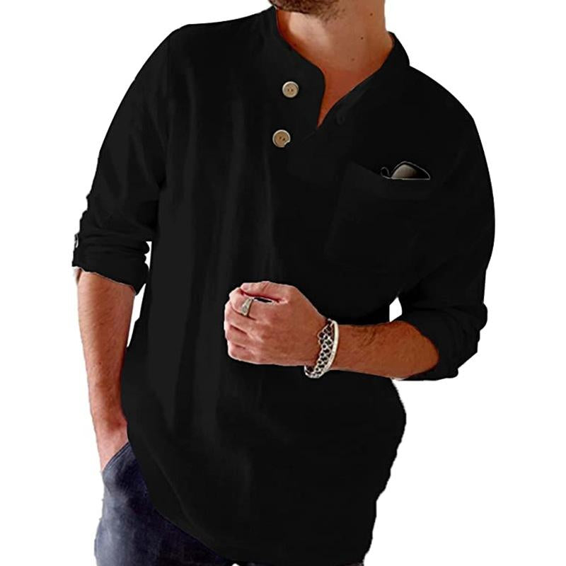 Argus |  Men's Linen Blend Mandarin Collar Shirt