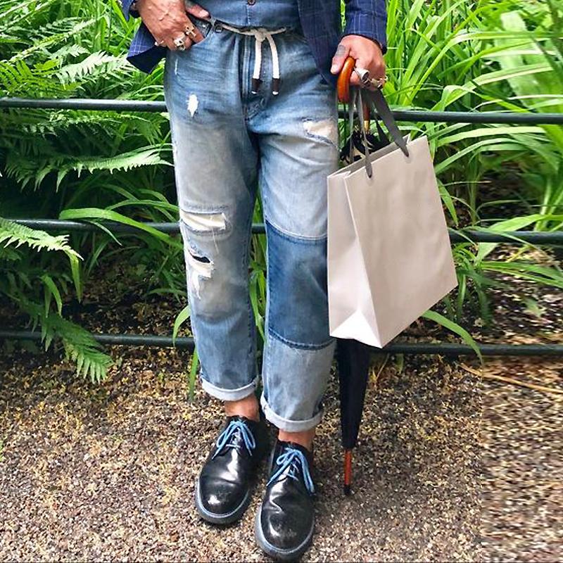Tobby | Men's Vintage Washed Patchwork Distressed Denim Jeans