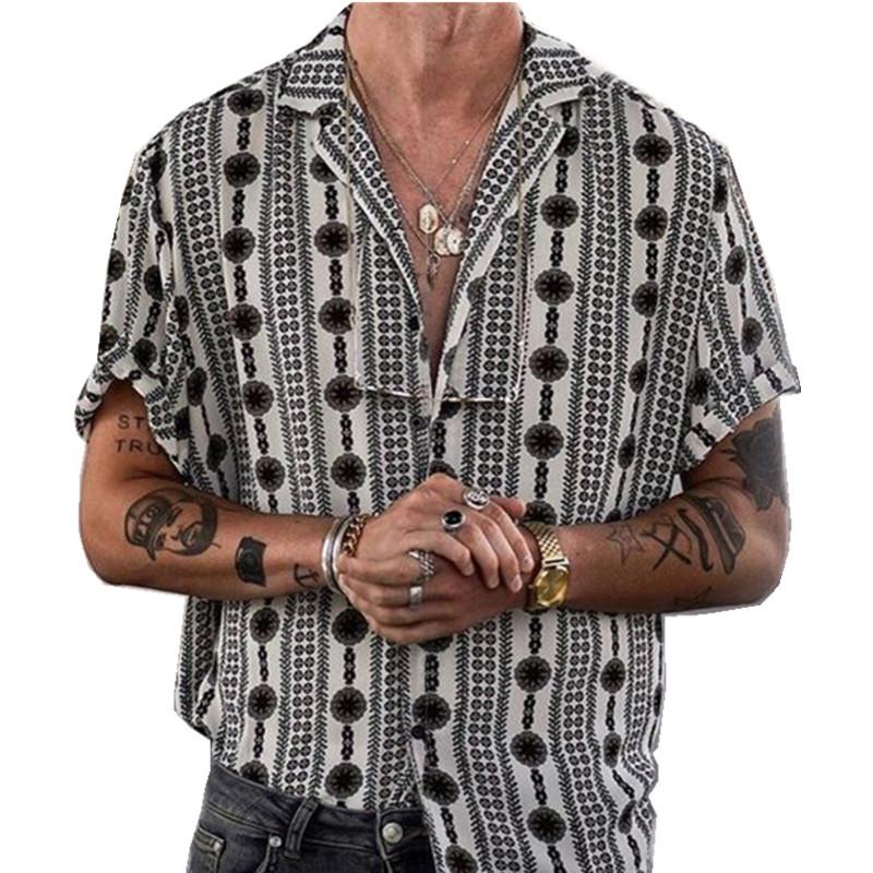 Matt | Men's Printed Striped Lapel Short Sleeve Shirt
