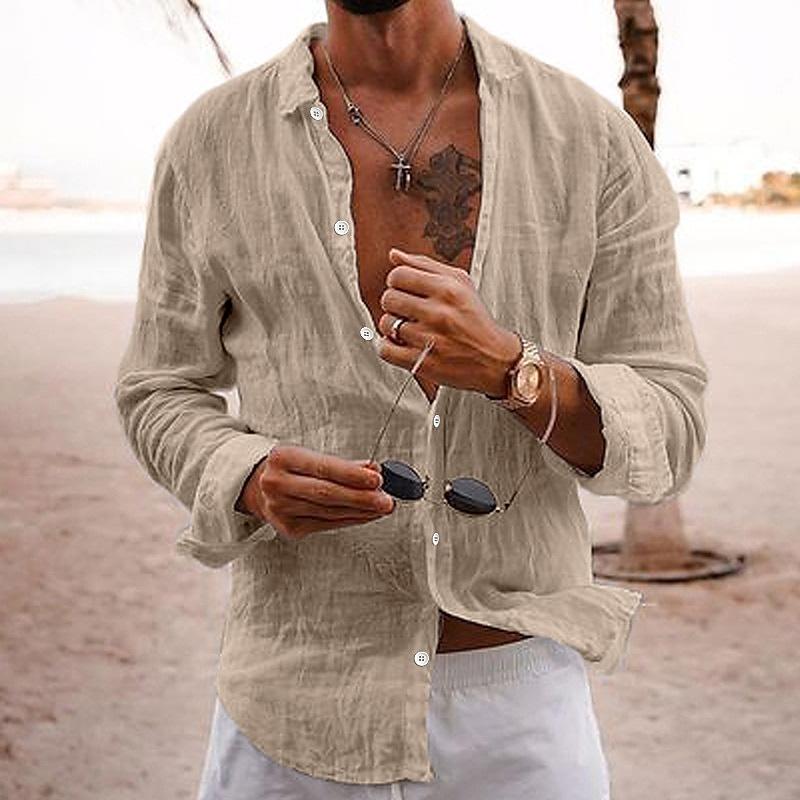 Luca | Men's Cotton Linen Long Sleeve Lapel Shirt