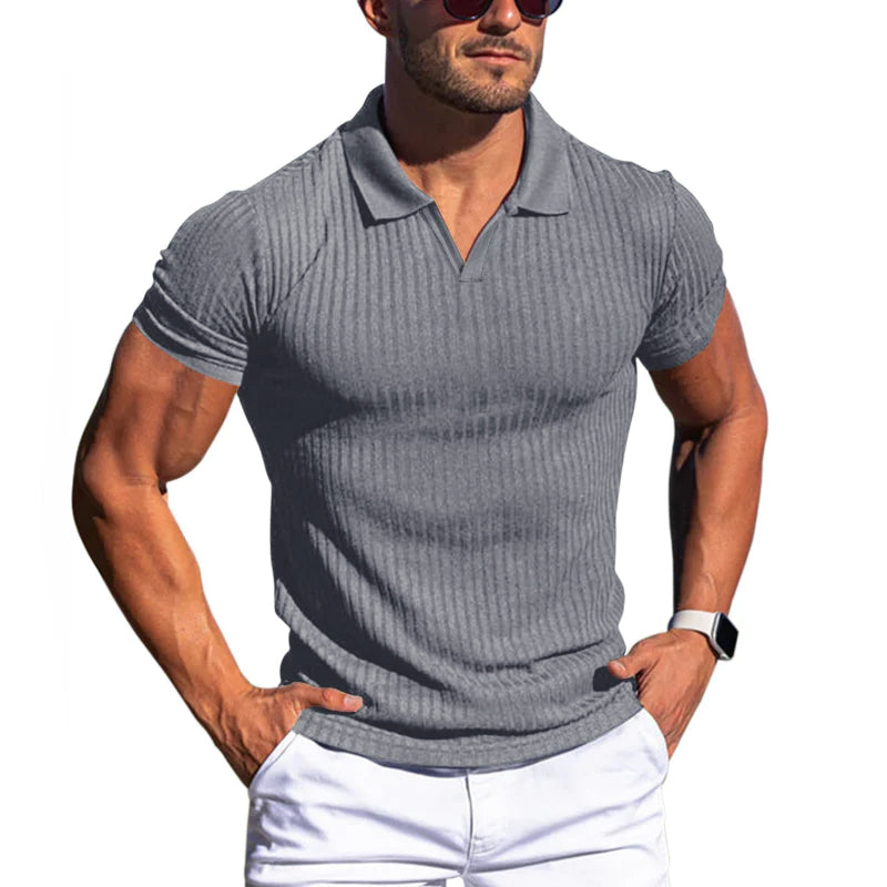 Clark |  Men's Striped Lapel Short Sleeve Slim Fit Polo Shirt