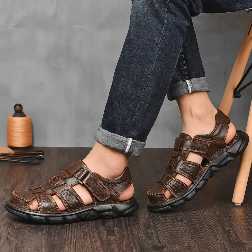 Greg | Men's Leather Strap Open Toe Sandals