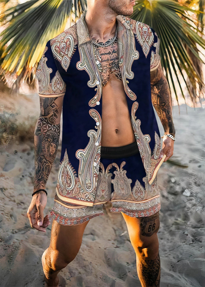 Geof | Men's All-Over Print Summer Shirt & Shorts Set