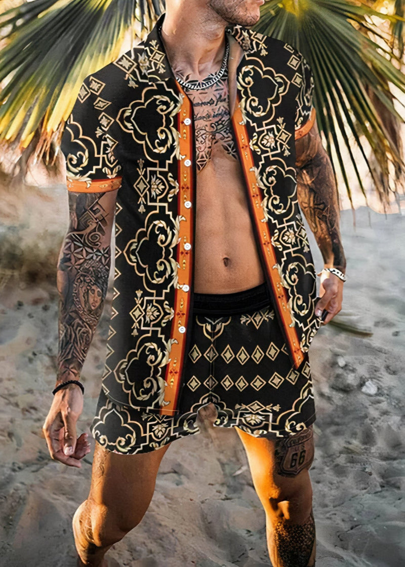 Geof | Men's All-Over Print Summer Shirt & Shorts Set