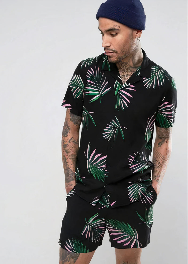 Geof | Men's All-Over Print Summer Shirt & Shorts Set