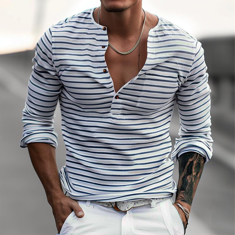 Joey | Men's Long Sleeve Striped Henley T-Shirt