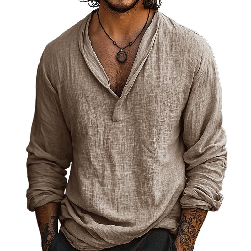 Kurt | Men's Cotton-Linen Henley Long Sleeve Shirt