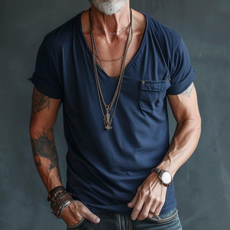 Orlando | Men's Casual V-Neck T-Shirt with Chest Pocket