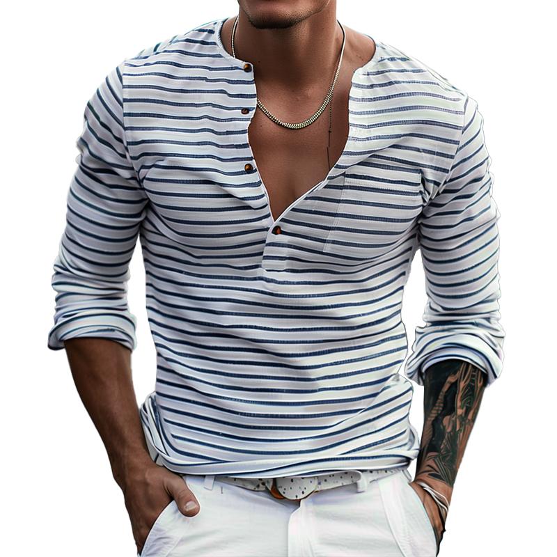 Joey | Men's Long Sleeve Striped Henley T-Shirt