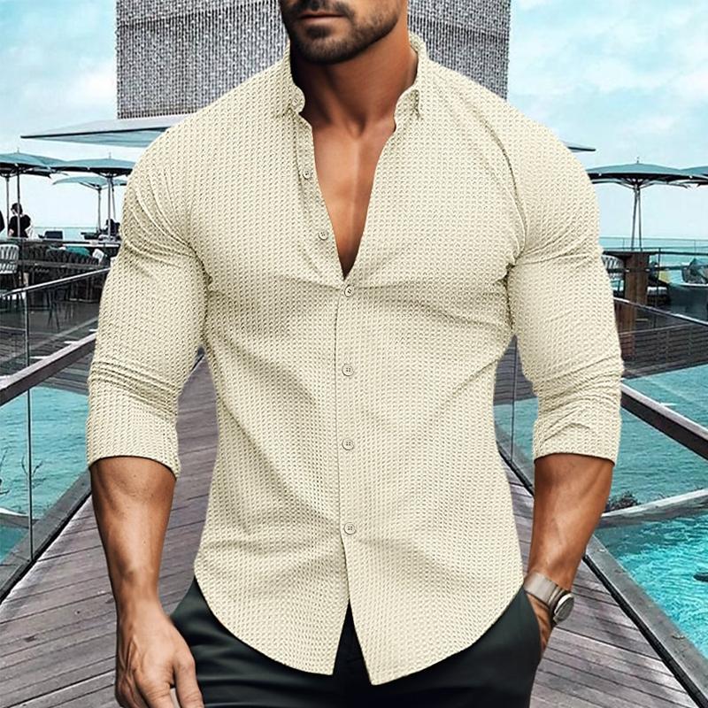 Travis | Men's Long Sleeve Waffle Knit Lapel Casual Shirt