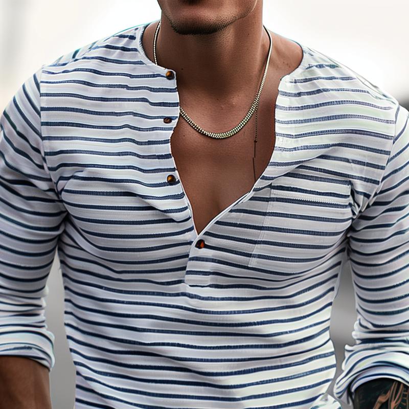 Joey | Men's Long Sleeve Striped Henley T-Shirt