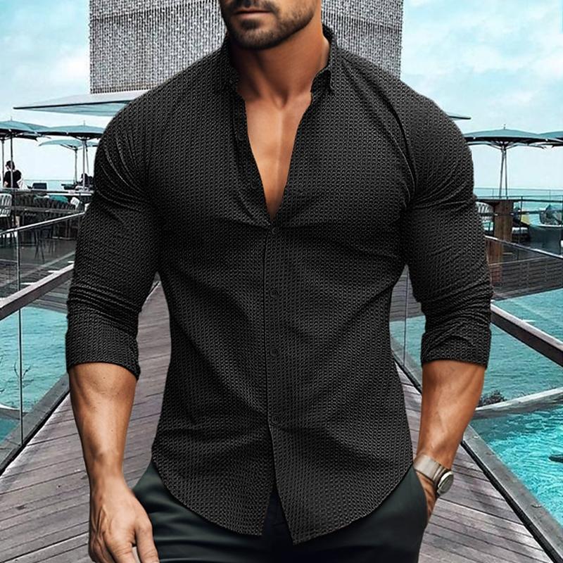 Travis | Men's Long Sleeve Waffle Knit Lapel Casual Shirt